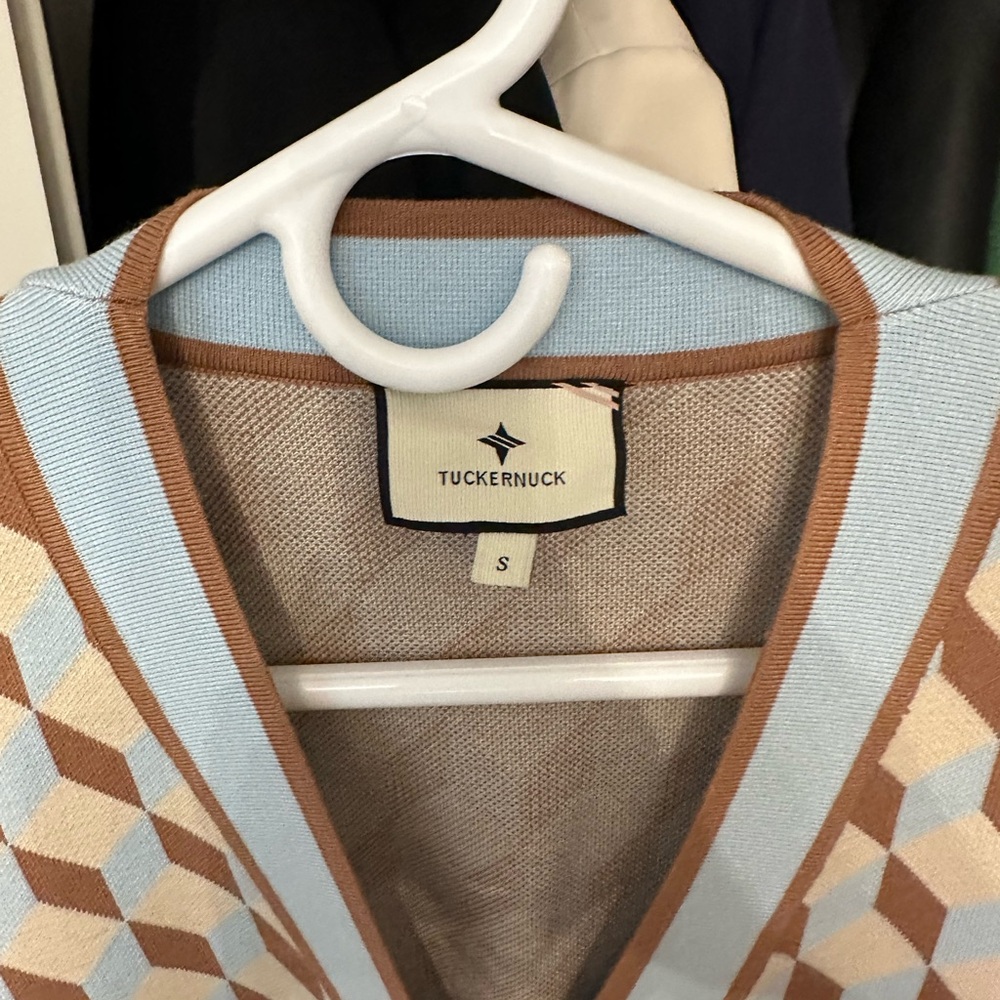 Tuckernuck Light Blue and Tan Geometric Cardigan